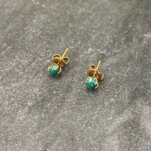 14k Gold Turquoise Stud Earrings - Picture 4 of 13